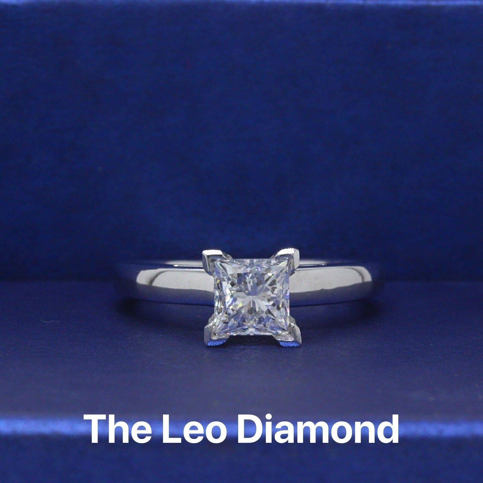 THE LEO DIAMOND
Style: Solitaire
Serial Number: LEO 139538S
Metal: 14KT White Gold & Platinum Prongs
Size:  5.75 (sizable)
Total Carat Weight: 1.01 CTS
Diamond Shape: LEO Princess
Diamond Color & Clarity:  D / VS1
Comments:  -Diamond Laser Inscribed