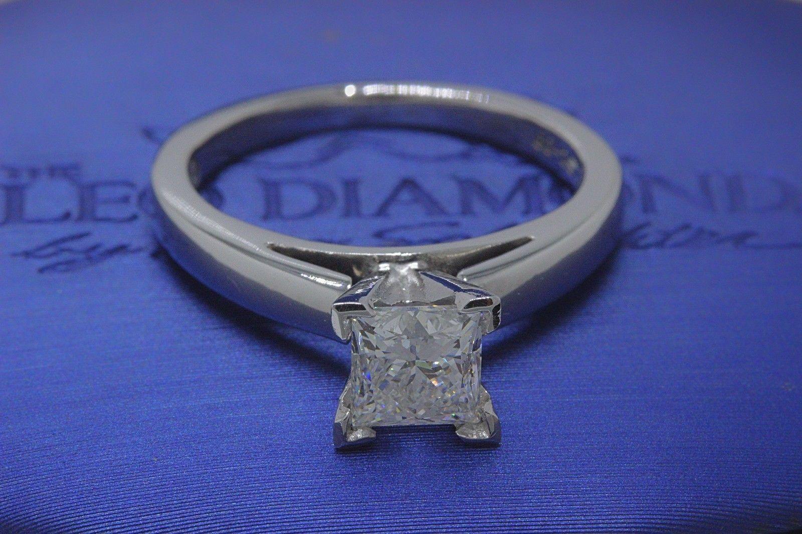 Leo Diamond Princess Cut 1.01 CT D VS1 Solitaire Engagement Ring 14K White Gold For Sale 1