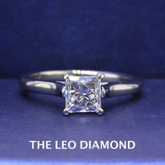 Leo Bague solitaire en or blanc 14 carats avec diamants taille princesse de 1,00 carat G SI2