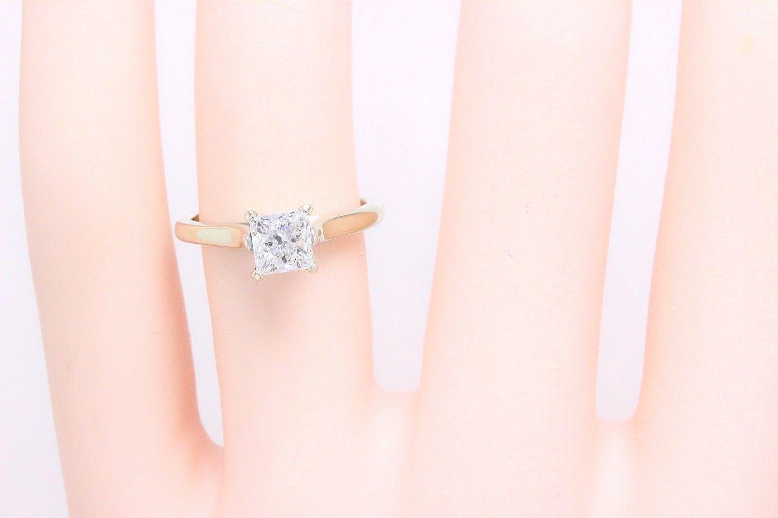 Leo Diamond Princess Cut Solitaire Ring 1.00 Carat G SI2 14 Karat White Gold For Sale 1