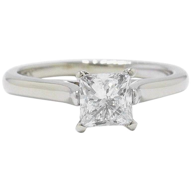 Leo Diamond Princess Cut Solitaire Ring 1.00 Carat G SI2 14 Karat White Gold For Sale