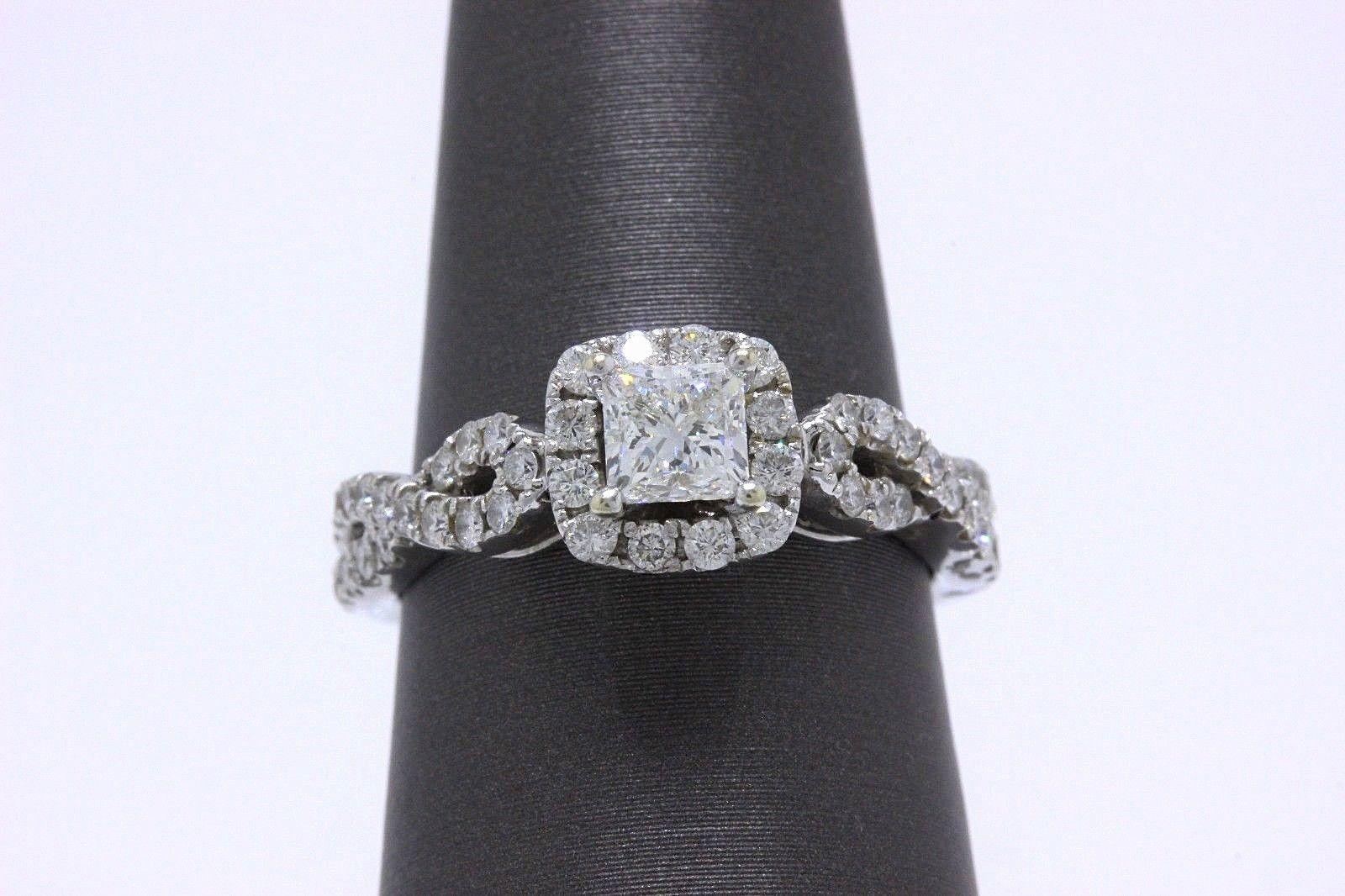 Leo Diamond Ring Princess Cut 1.08 Cts I SI2 14k White Gold Certificate 1
