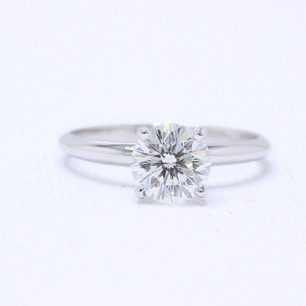 Round Cut  Leo Diamond Round Brilliant Solitaire Engagement Ring 1.00 CTS H SI1 14K W G For Sale