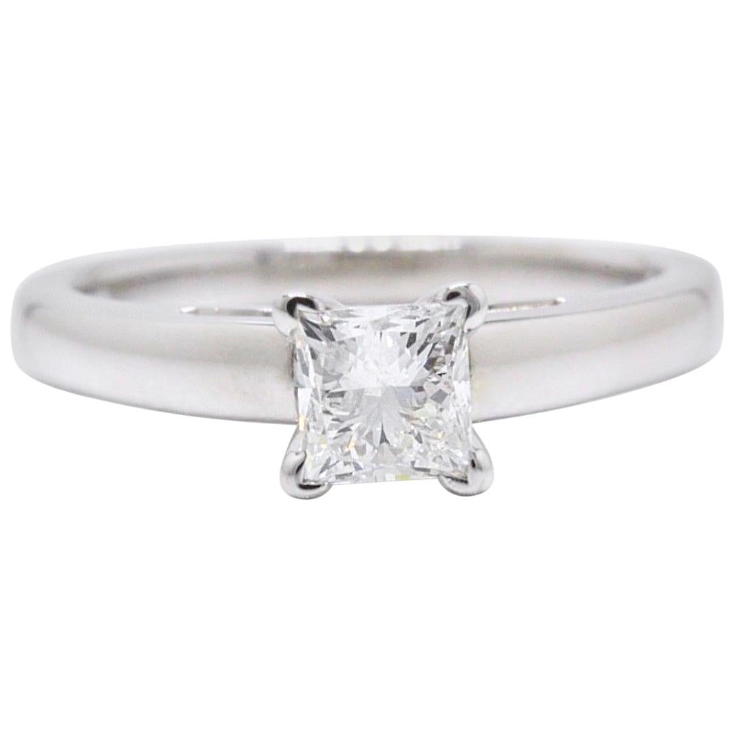 Leo Diamond Solitaire Engagement Ring Princess Cut 0.71ct H I1 14 Karat Gold