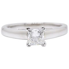 Leo Diamond Solitaire Engagement Ring Princess Cut 0.71ct H I1 14 Karat Gold