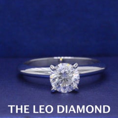 Leo Diamond Solitaire Engagement Ring Round 0.99 Carat H SI1 14 Karat White Gold
