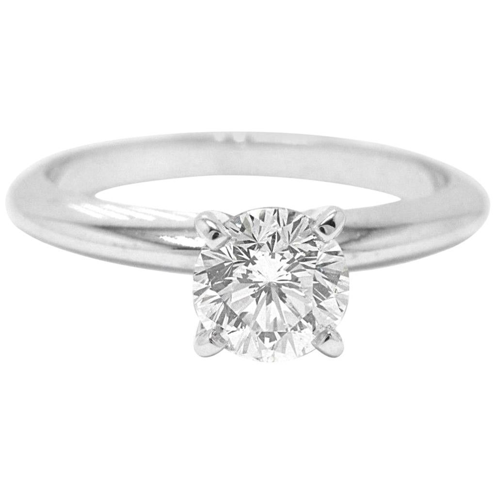 Leo Diamond Solitaire Engagement Ring Round 0.99 Carat H SI1 14 Karat White Gold For Sale