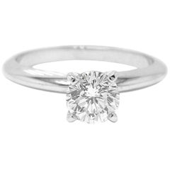 Used Leo Diamond Solitaire Engagement Ring Round 0.99 Carat H SI1 14 Karat White Gold