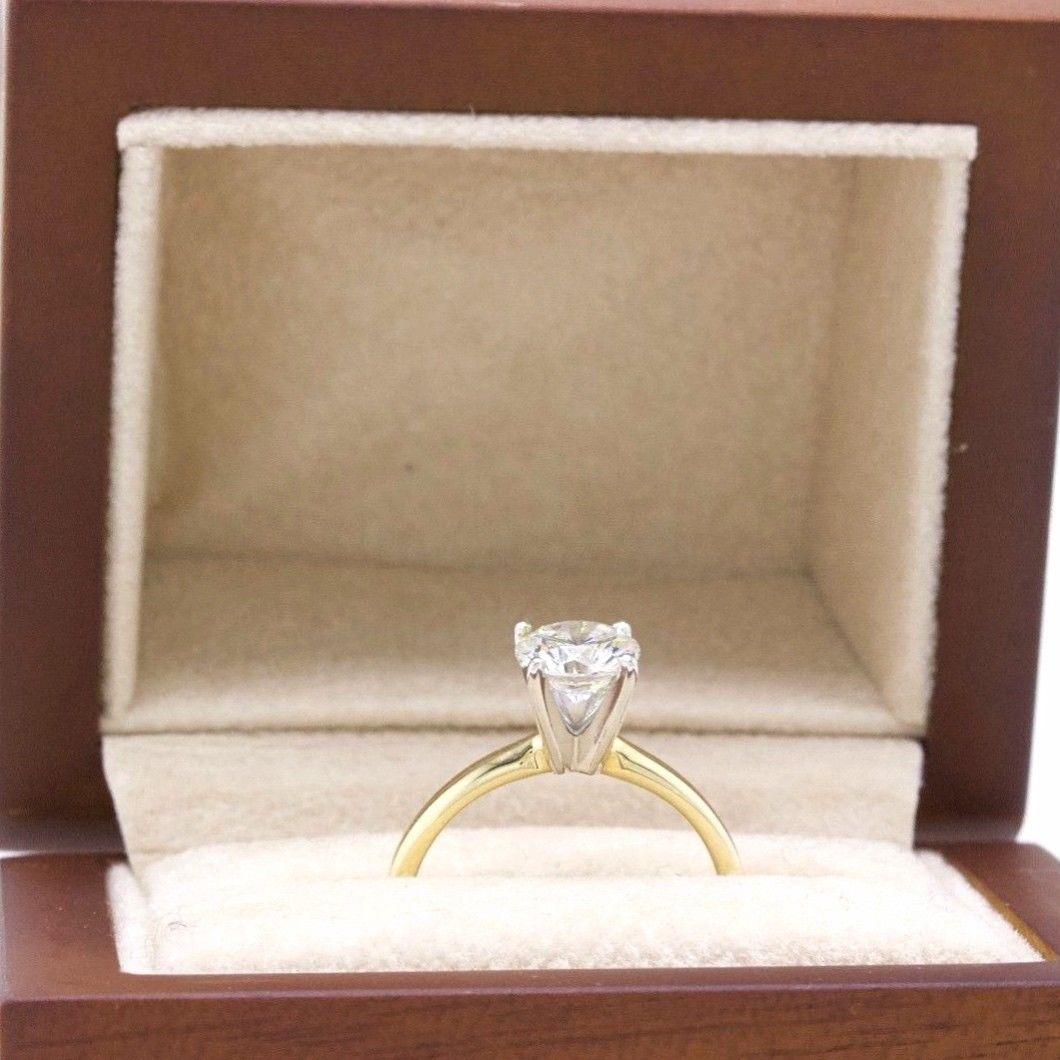 Leo Bague de fiançailles solitaire en or jaune 14 carats avec diamant taille ronde 0,99 carat CTS H VS2 en vente 5