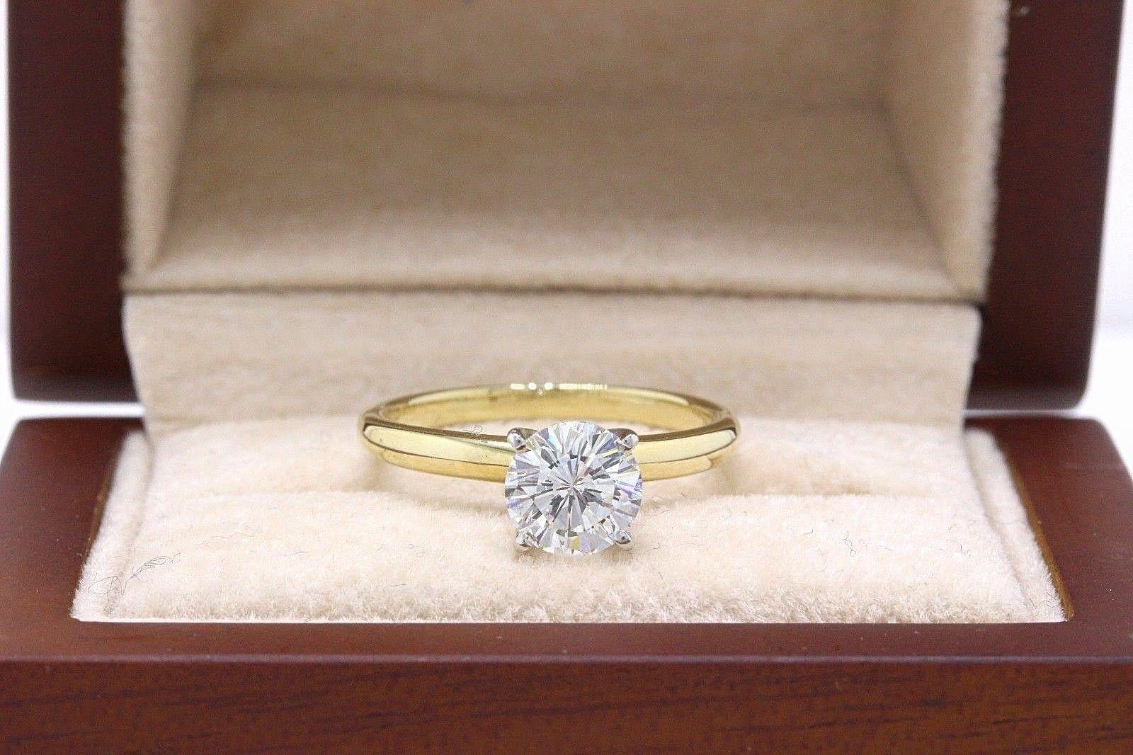 Leo Bague de fiançailles solitaire en or jaune 14 carats avec diamant taille ronde 0,99 carat CTS H VS2 en vente 7