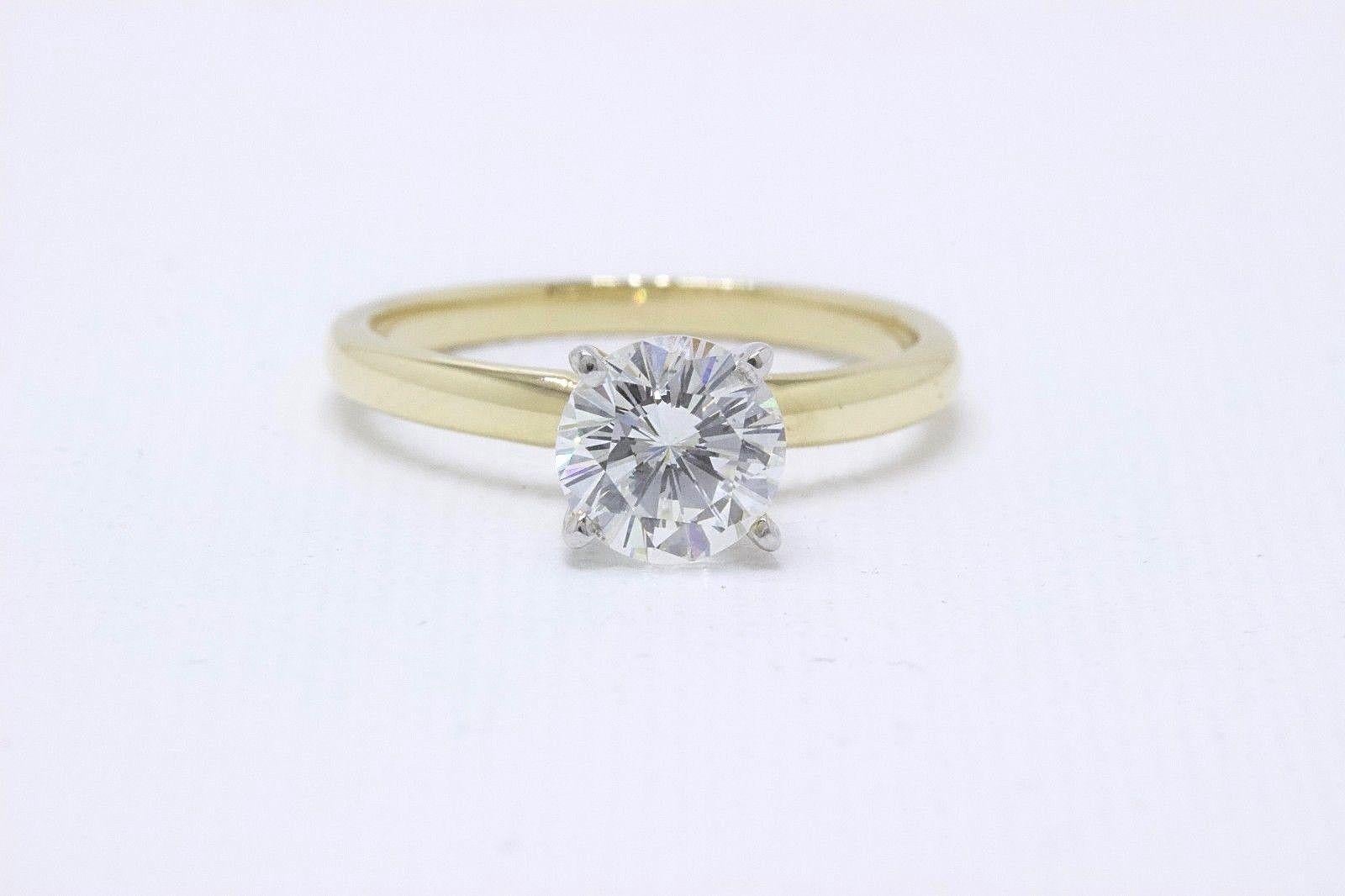 Leo Diamond Solitaire Engagement Ring Round Cut 0.99 CTS H VS2 14K Yellow Gold In Excellent Condition For Sale In San Diego, CA