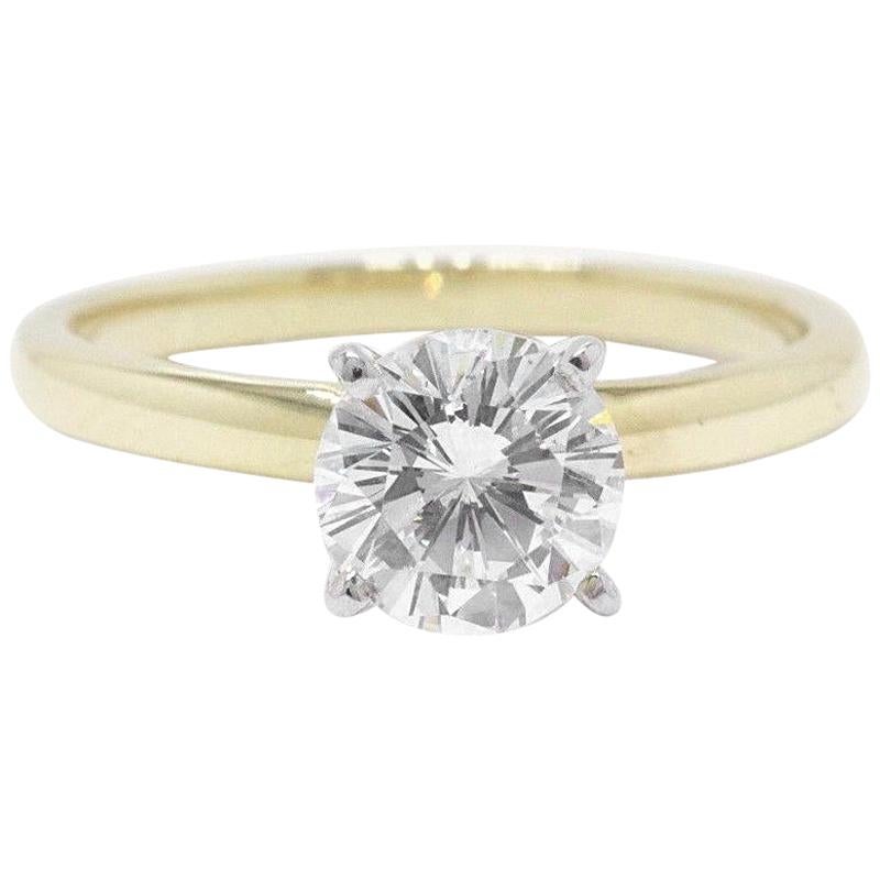 Leo Diamond Solitaire Engagement Ring Round Cut 0.99 CTS H VS2 14K Yellow Gold For Sale