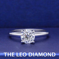 Leo Bague de fiançailles solitaire en or blanc 14 carats avec diamant taille ronde 1,02 carat CTS I SI2