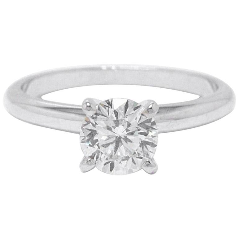 Leo Diamond Solitaire Engagement Ring Round Cut 1.02 CTS I SI2 14K White Gold For Sale