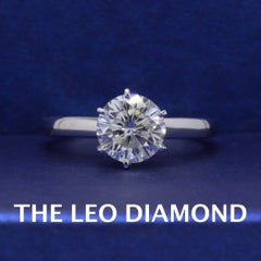 Leo Diamond Solitaire Engagement Ring Round Cut 1.64 CTS I SI1 14K White Gold