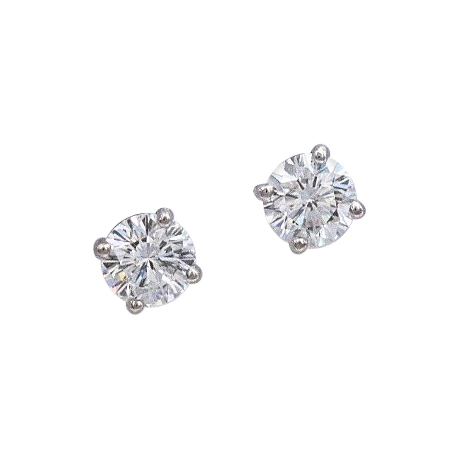 Leo Diamond Stud Earrings Rounds 0.98 Carat F-G SI 14 Karat White Gold