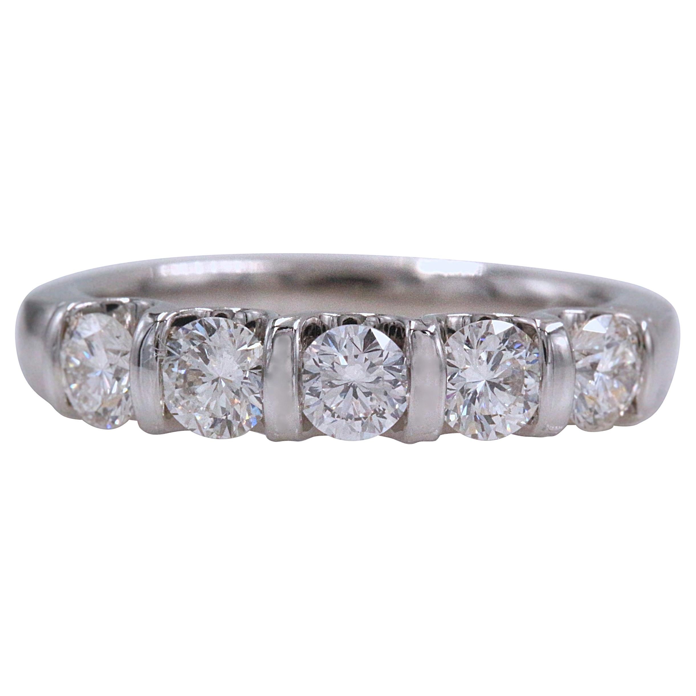 Leo Diamond Wedding Band Round Five-Stone 0.98 Carat 14 Karat White Gold