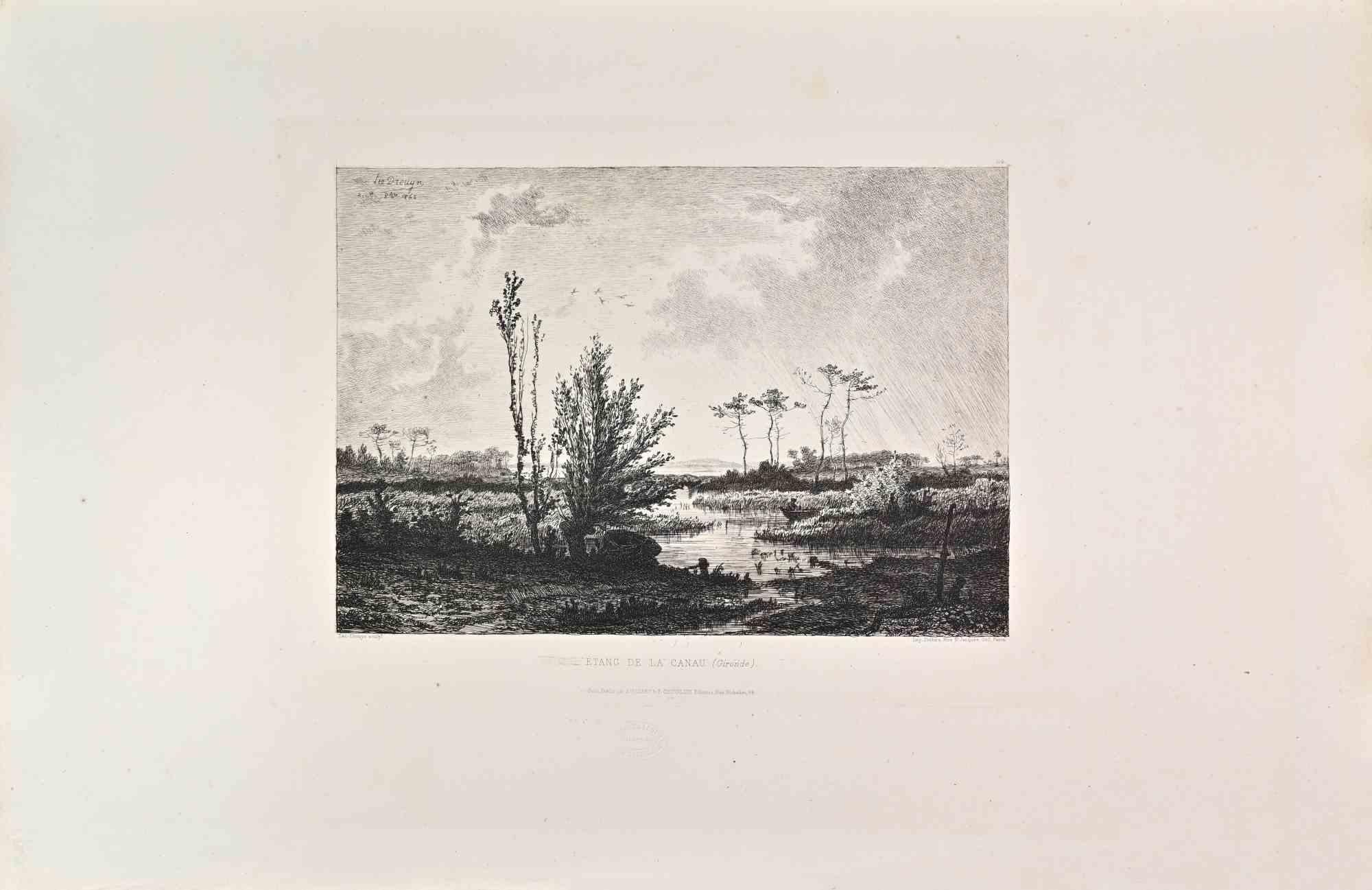Etang de la Canau is a black and White etching realized by Leo Drouyn in the Late 19th Century. 

Titled in the lower

Image Size: 24x32

Very good impression.

Realized by Cadart for the "Société des Aquafortistes. Born on the initiative of the