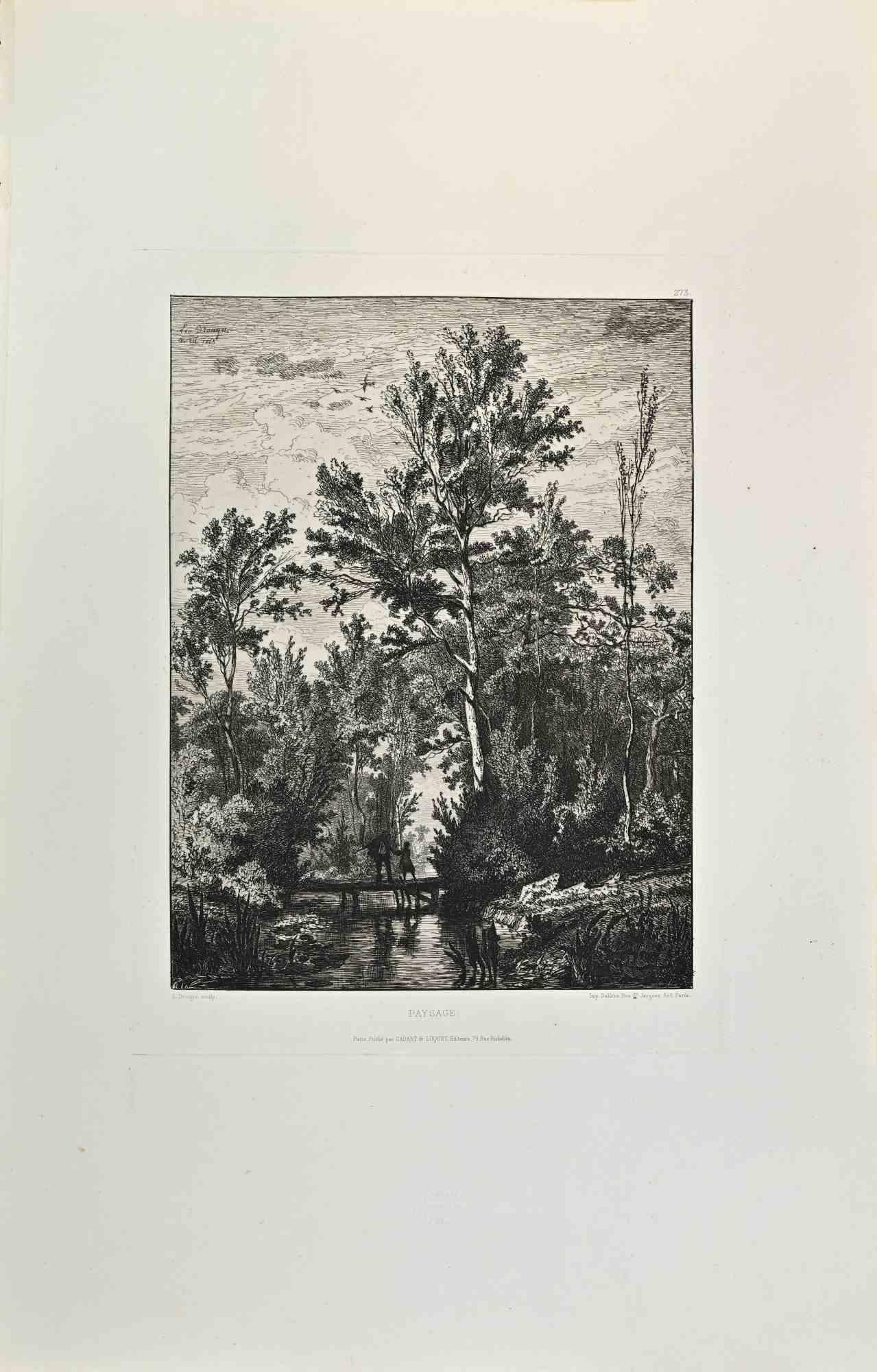 Leo Drouyn Landscape Print - Paysage - Etching by Léo Drouyn - 1870s