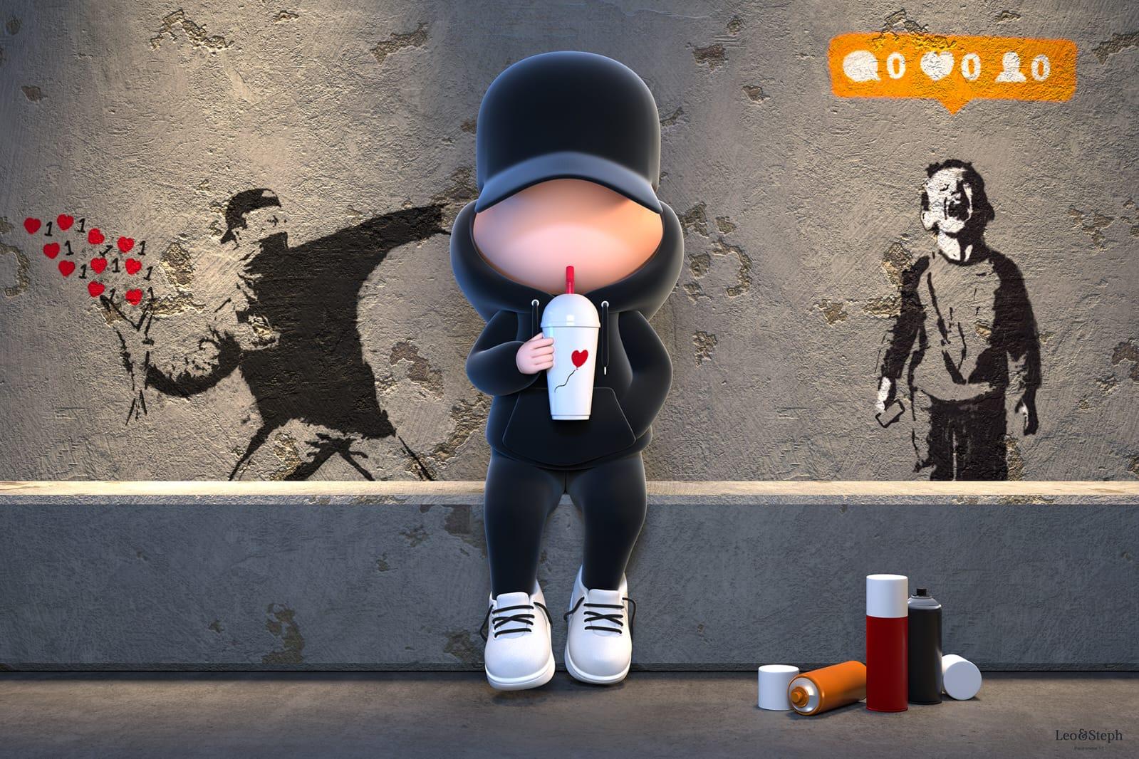 Kidcup Banksy 2 - Mixed Media Art by Leo et Steph