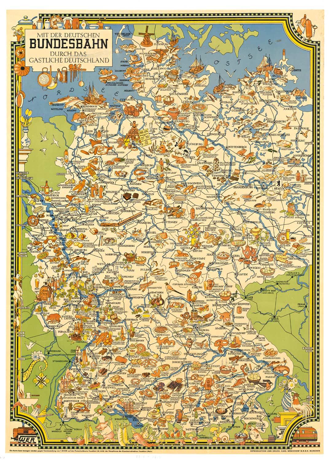 Leo Faller Figurative Print – Originales Vintage-Poster „Bundesbahn durch das Gastliches Deutschland“