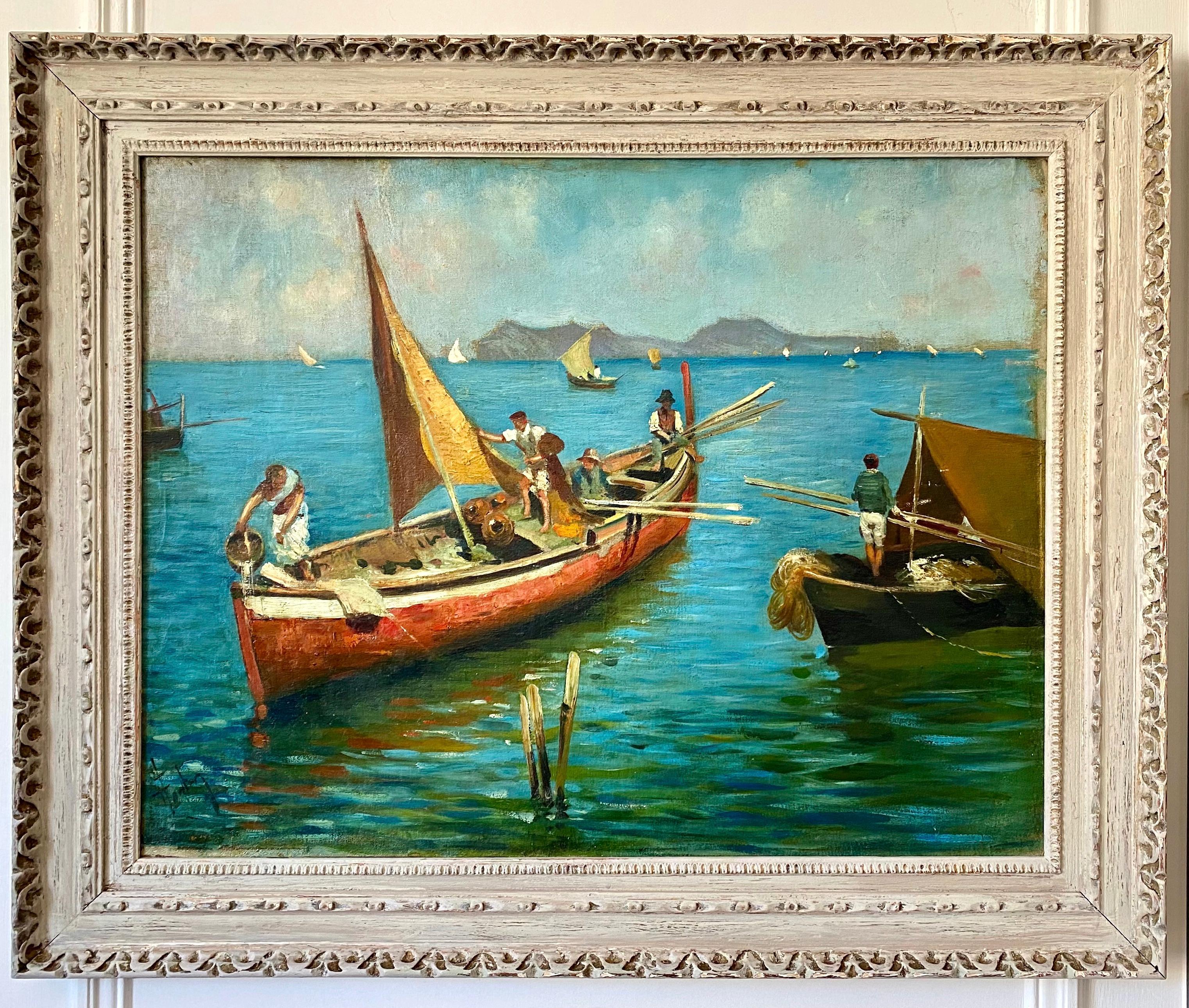 All the light and the colours of the mediterranean in one gorgeous, life affirming picture! Looking at this wonderfully sun drenched oil on board by Leo Fontan, dating from circa 1935-40, feels like taking a holiday. One finds oneself leisurely