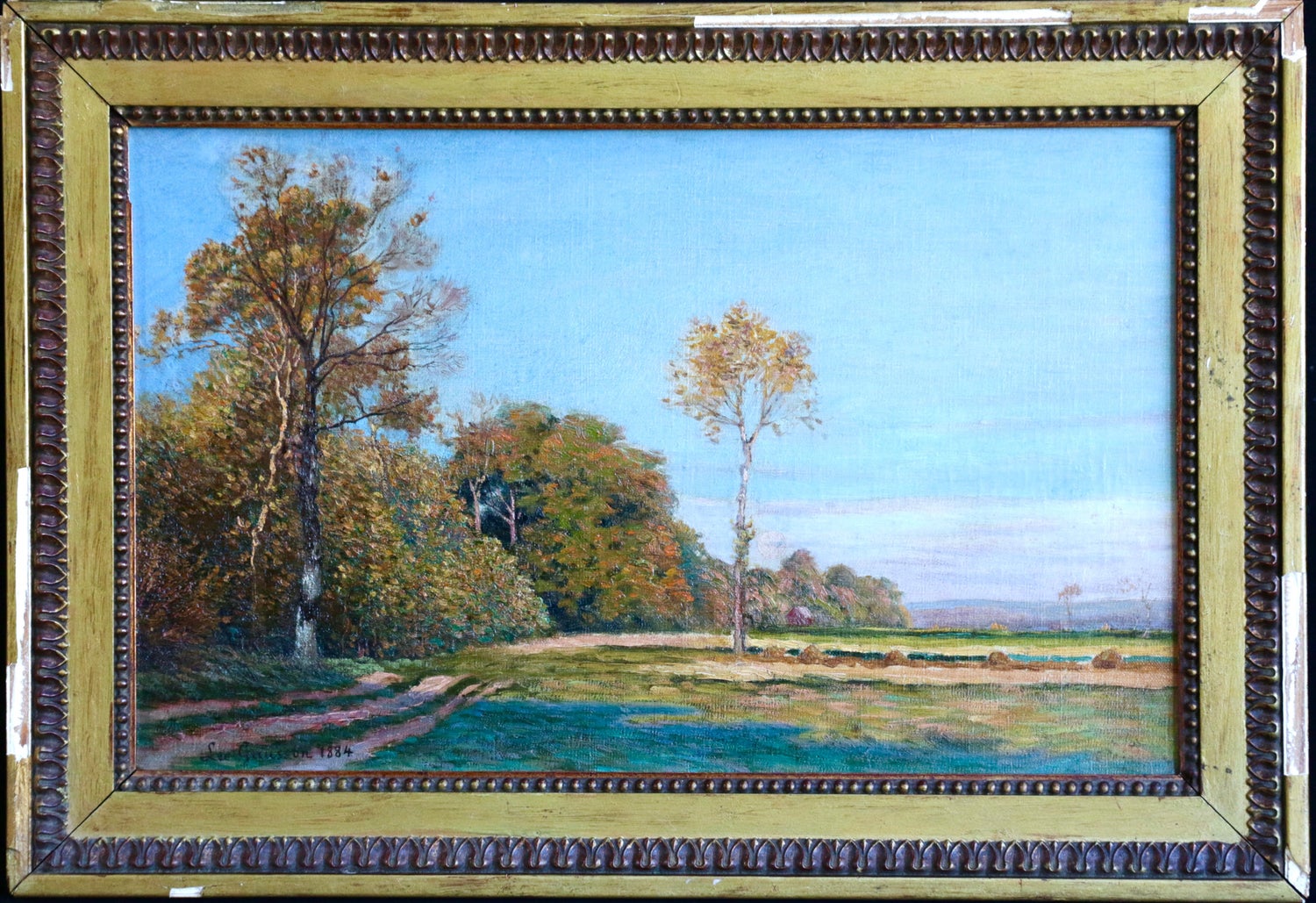 Landscape 19th Century Oil Trees Path In Sunny Autumn Scene By Leo Gausson - 