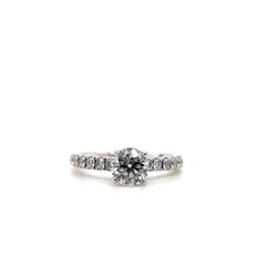 Leo GSI Certified 0.98 Carat Round Diamond 14k White Gold Engagement Ring