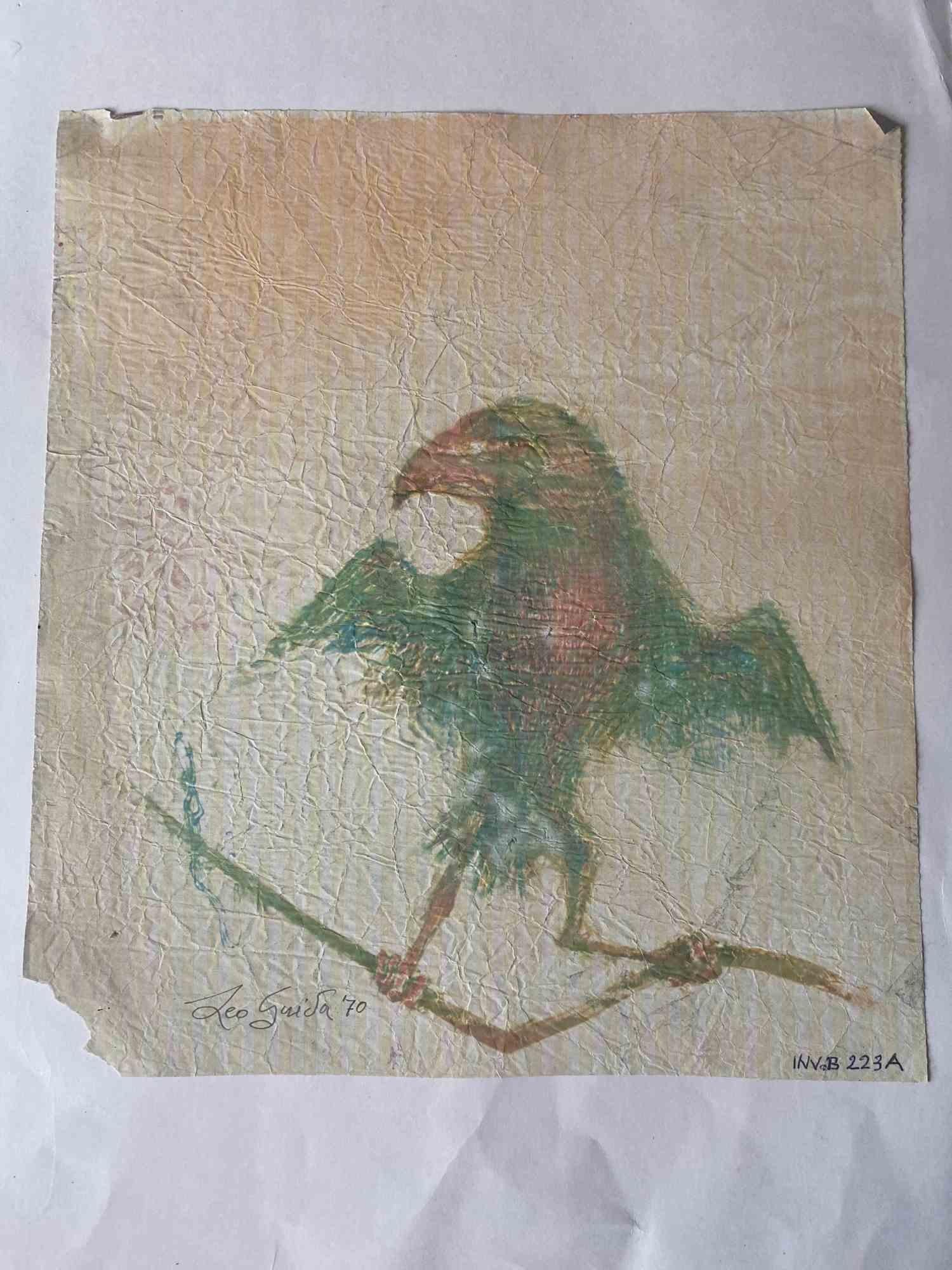 Aquila e Corvo è un'opera d'arte contemporanea originale realizzata negli anni '70 dall'artista contemporaneo italiano  Leo Guida  (1992 - 2017).

Disegno originale a tecnica mista su carta color avorio, incollato su cartone (50 x 35 cm)

Firmato a