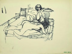 Figure -  Ink Drawing on Paper - Late 20th Century