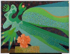 Nocturne mit Rose – Gemälde in Mischtechnik auf Leinwand von Leo Guida – 1985