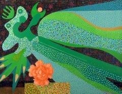 Nocturne mit Rose – Gemälde in Mischtechnik auf Leinwand von Leo Guida – 1985