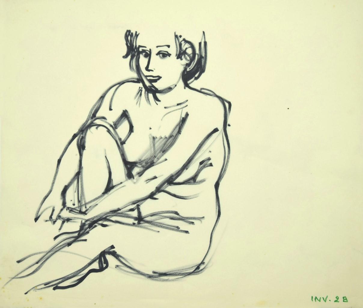 Nude - Marker Drawing on Paper - Late 20th Century - Mixed Media Art by Leo Guida