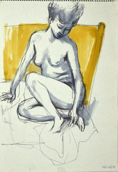 Nude - Original Mixed Media Drawing on Paper - 1970s