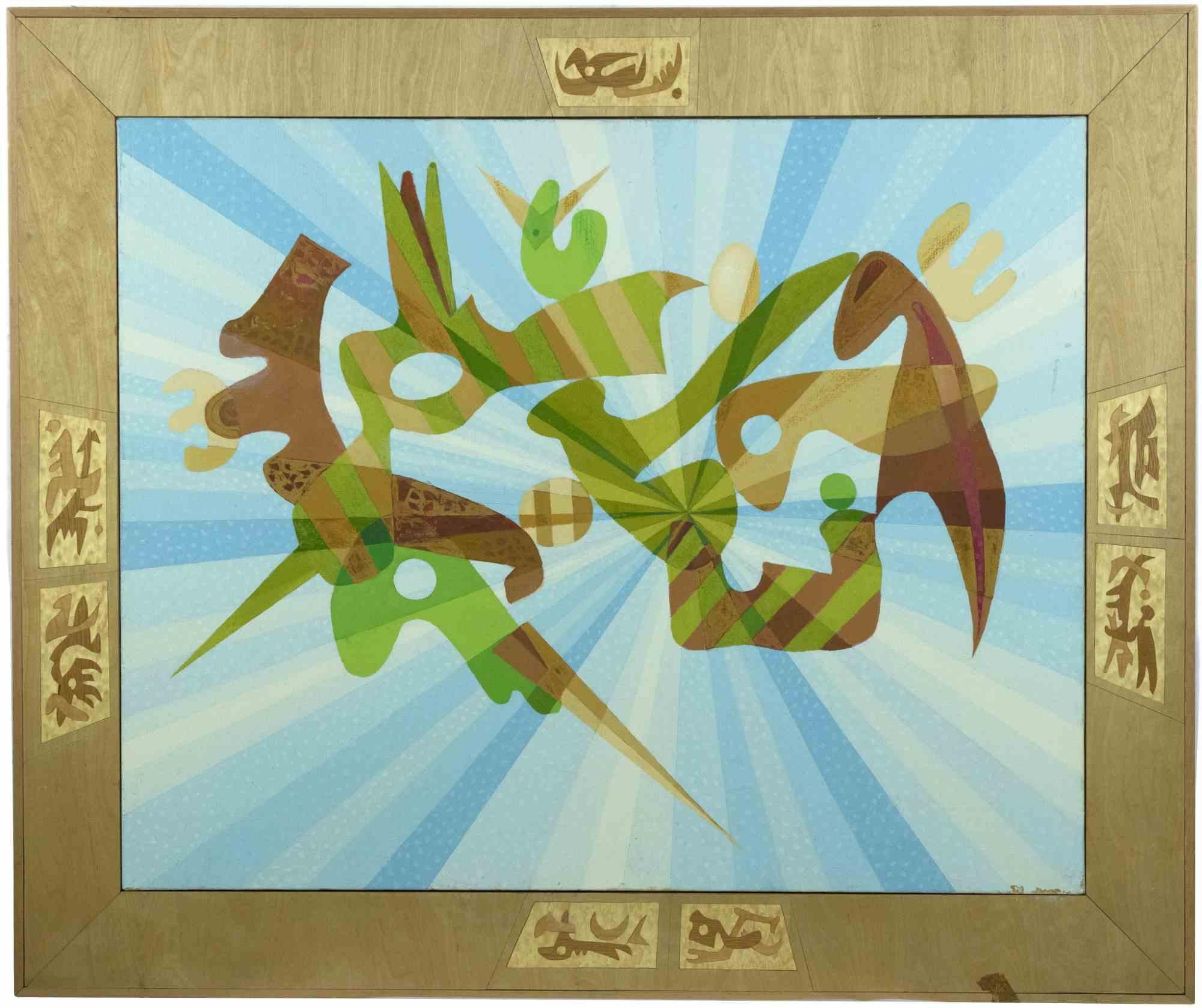 Abstract composition is an original contemporary artwork realized by Leo Guida in 1970s.

Mixed colored oil painting on canvas.

Includes frame: 103 x 3 x 122 cm