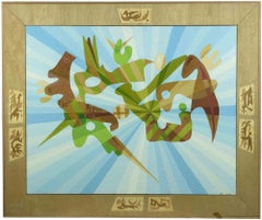 Composition abstraite - peinture à l'huile de Leo Guida - années 1970