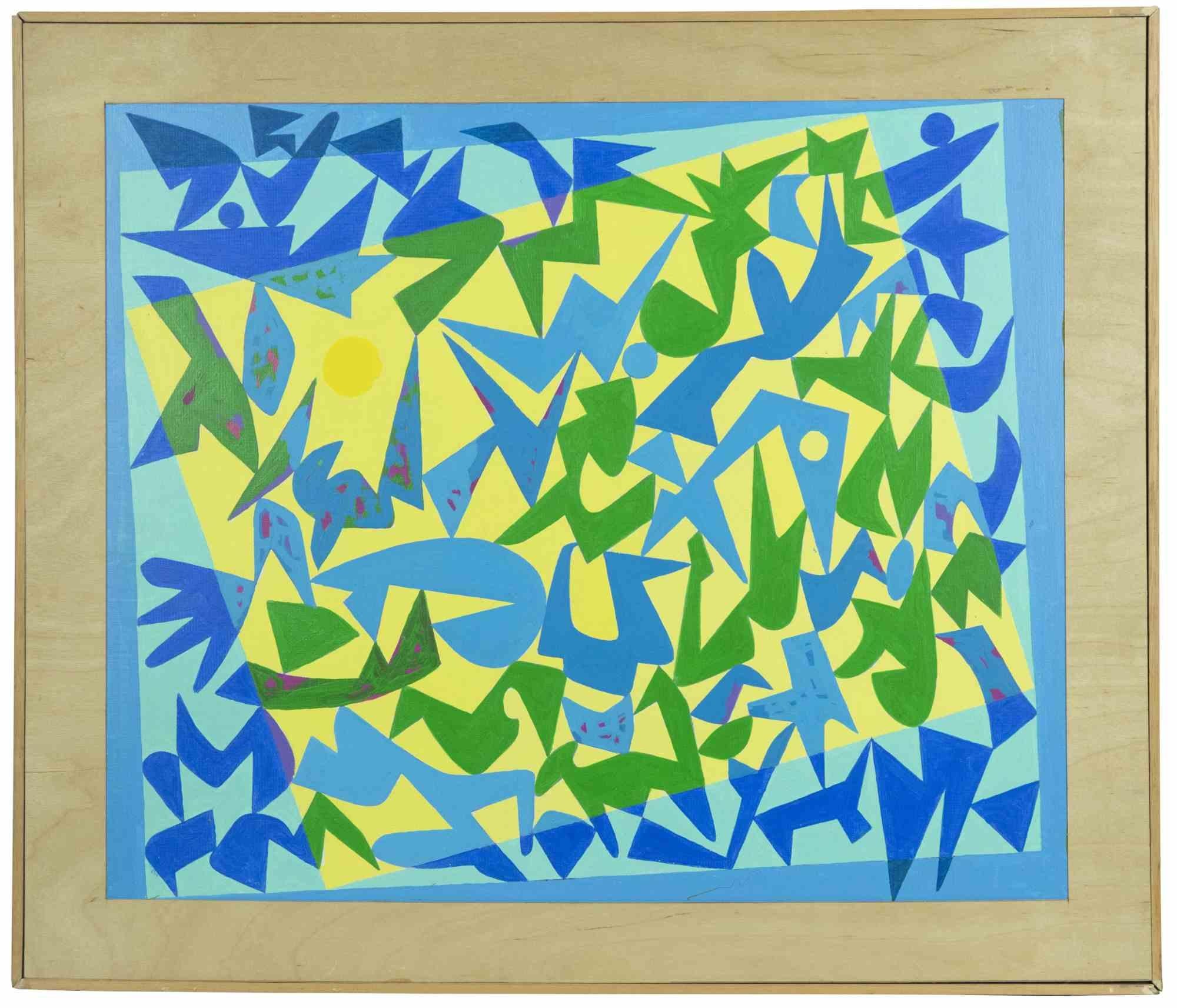 Abstract in yellow and blue is a contemporary artwork realized by Leo Guida in 1970s.

Mixed colored tempera painting on plywood.

Includes frame: 50 x 58 cm

Leo Guida  (1992 - 2017). Sensitive to current issues, artistic movements and historical