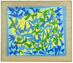 Abstrakt in Gelb und Blau – Gemälde von Leo Guida – 1970er Jahre
