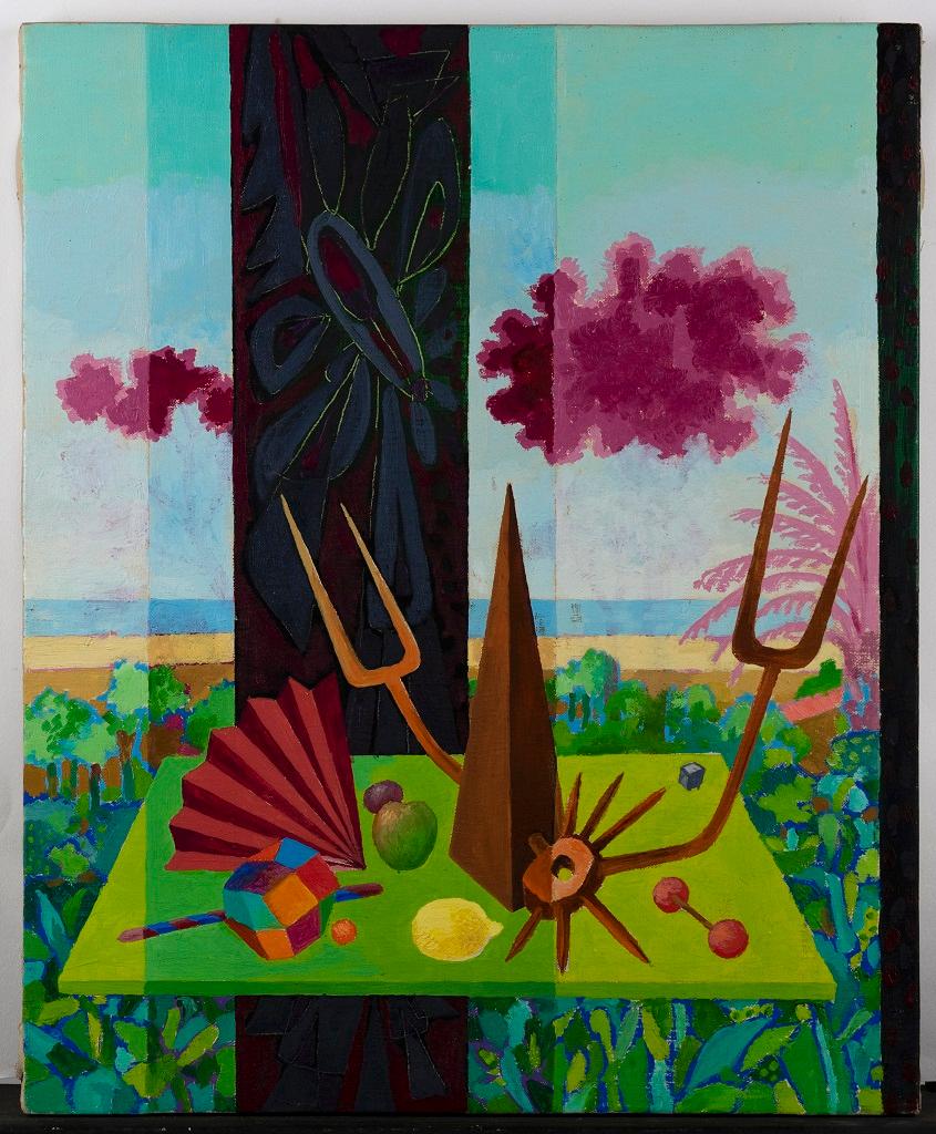 Finestra con Natura Morta - OIl Paint by Leo Guida - 1970s For Sale 1