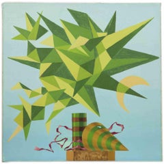 Green Composition - Oil Painting by Leo Guida - 1970s