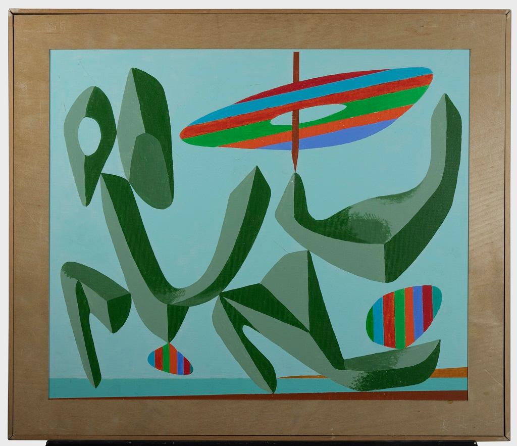 Green Composition - Acrylic Paint by Leo Guida - 1980s For Sale 1