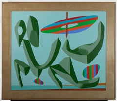 Grüne Komposition – Acrylfarbe von Leo Guida – 1980er Jahre