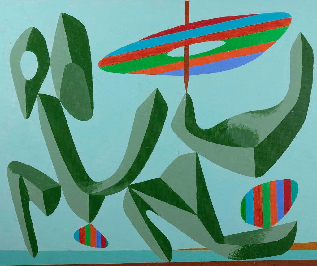 Grüne Komposition – Acrylfarbe von Leo Guida – 1980er Jahre