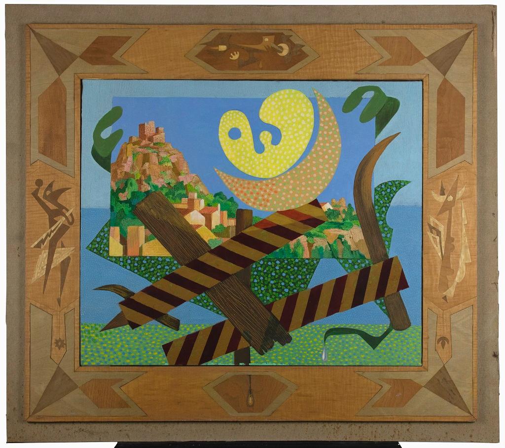 Italian Landscape with Signals is an original Contemporary artwork realized in 1984 by the italian artist Leo Guida (1992 - 2017).

Original mixed colored oil on canvas

Includes wooden frame: 78 x 4 x 87.5 cm

Leo Guida (1992 - 2017). Sensitive to