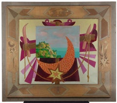 Italian Landscape with Signals - Oil on Canvas by Leo Guida - 1984