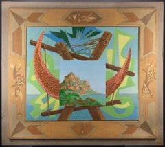 Paysage italien avec signes - Huile sur toile de Leo Guida - 1984