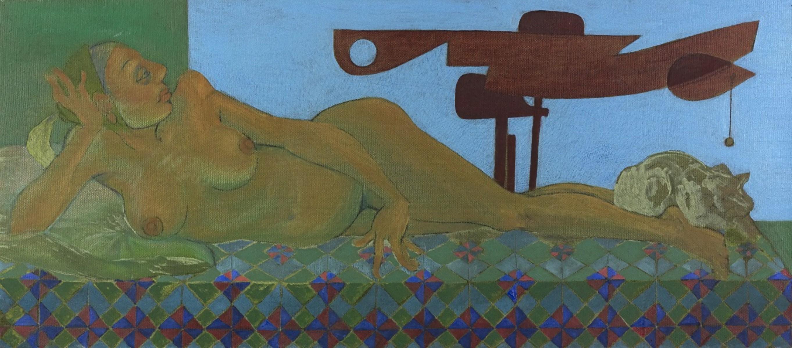 Peinture à l'huile sur toile « Lying Nude with Signals » de Leo Guida, 1988 en vente 1