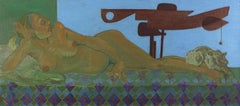 Lying Nude with Signals 1 - Oil on Canvas by Leo Guida - 1988