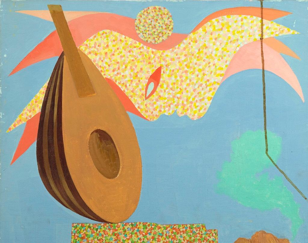 Mandolin est une œuvre d'art contemporaine originale réalisée dans les années 1970 par l'artiste italien Leo Guida (1992 - 2017).

Huile originale sur toile.

Dimensions : cm 40 x 3 x 50.

Très bon état. Quelques petites parties de couleur