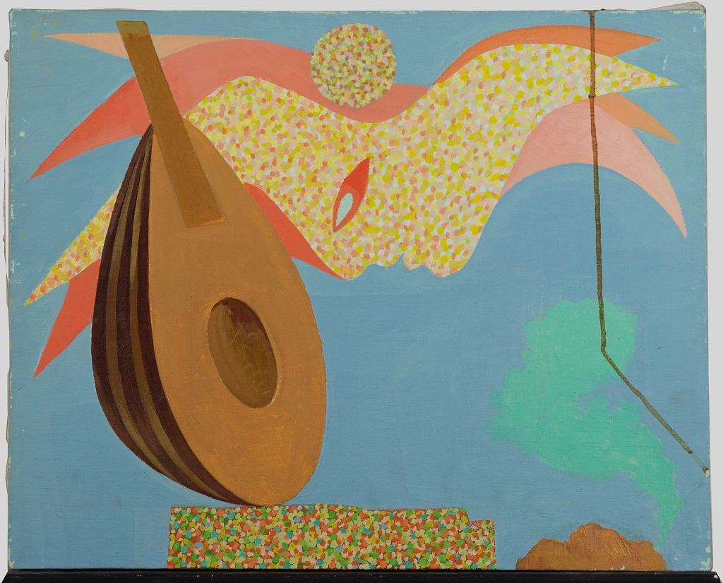 Mandolino - Dipinto a olio su tela di Leo Guida - Anni '70 in vendita 1